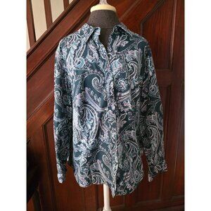 Talbots Womens Paisley Button-Up Shirt 18W Teal & Purple